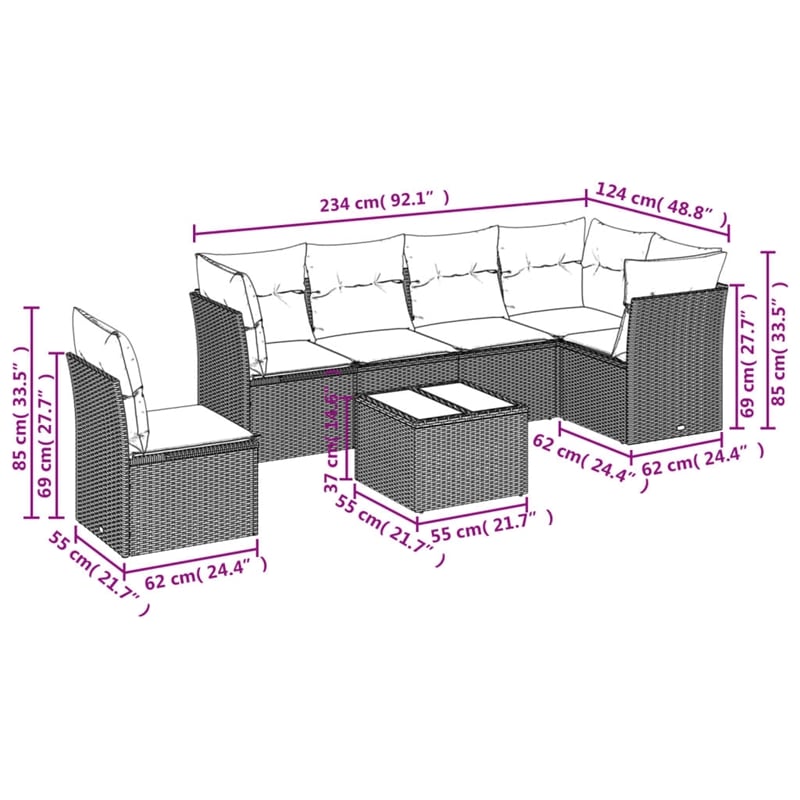 vidaXL 7 Piece Poly Rattan Sofa Set in Gray/Beige
