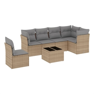 vidaXL 7 Piece Poly Rattan Sofa Set in Gray/Beige
