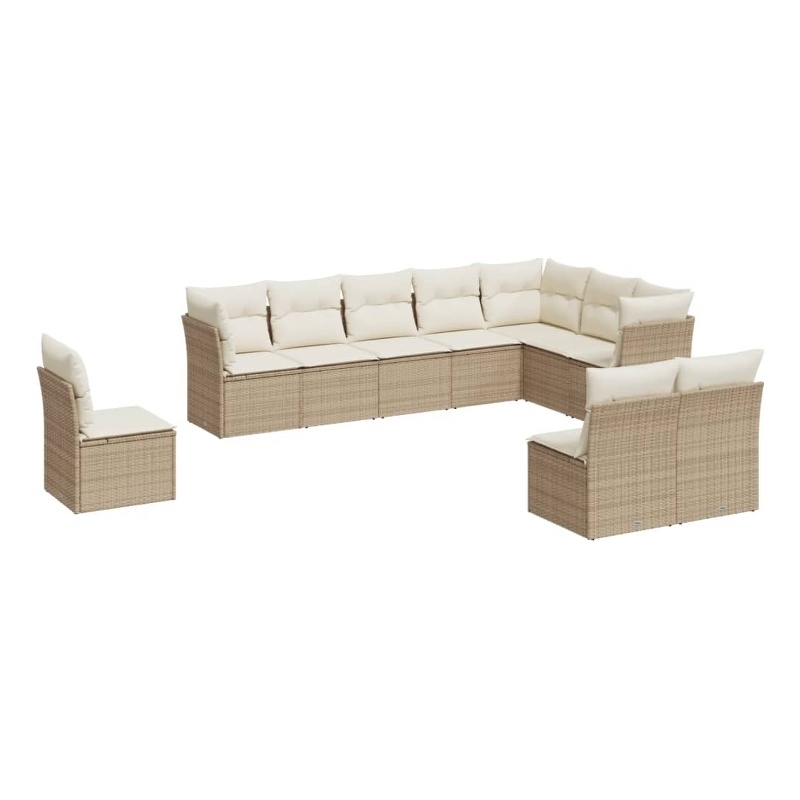 vidaXL 10 Piece Large Sofa Set w/ Removable Covers in Beige