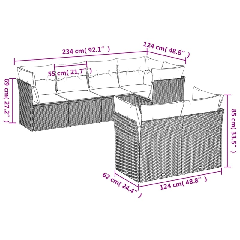 vidaXL 7 Piece Poly Rattan Large Sofa Set in Gray