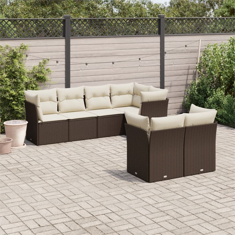 vidaXL 7 Piece Sofa Set in White/Brown/Cream