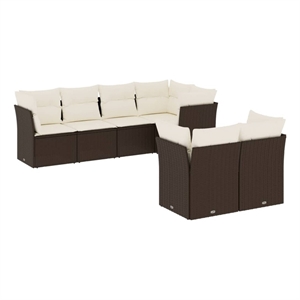 vidaXL 7 Piece Sofa Set in White/Brown/Cream
