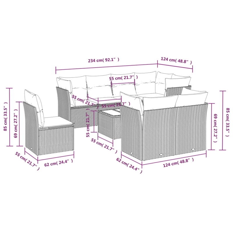 vidaXL 9 Piece Sofa Set in Gray