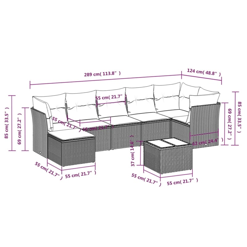 vidaXL 8 Piece Poly Rattan Sofa Set in Black
