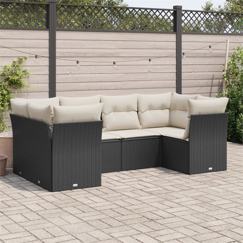 vidaXL 6 Piece Poly Rattan Sofa Set in Black/Cream