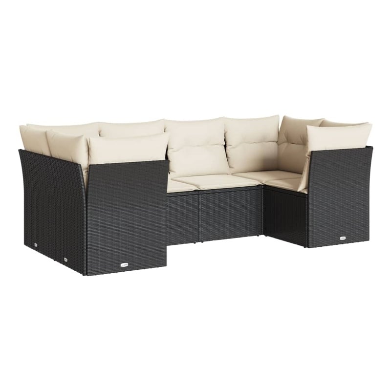 vidaXL 6 Piece Poly Rattan Sofa Set in Black/Cream