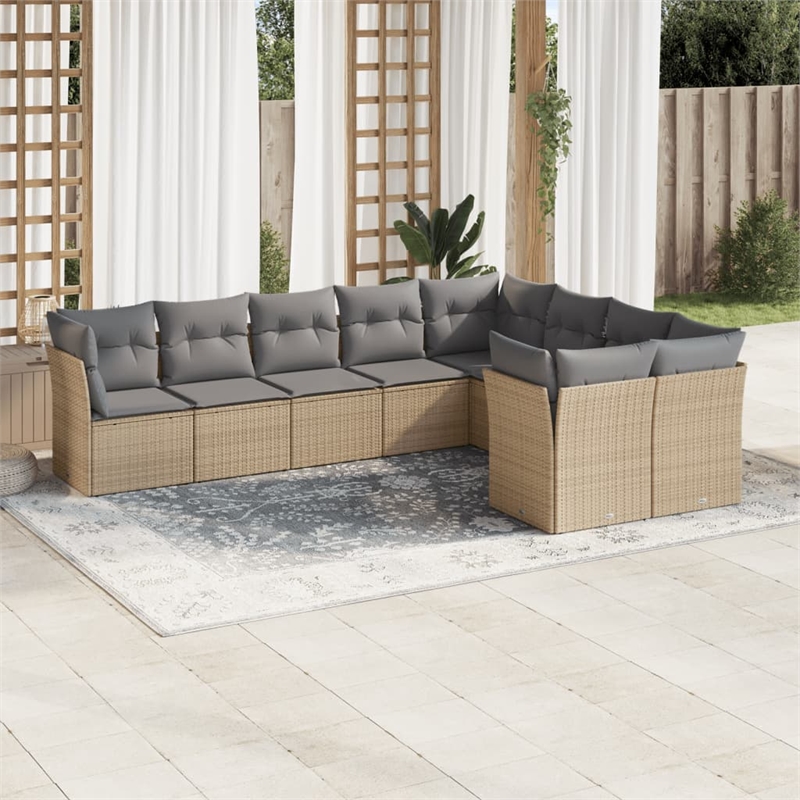 vidaXL 9 Piece Steel Sofa Set in Gray/Beige
