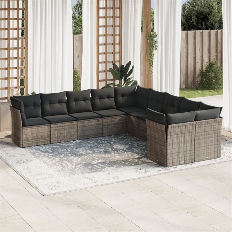 vidaXL 10 Piece Poly Rattan Large Sofa Set in Gray