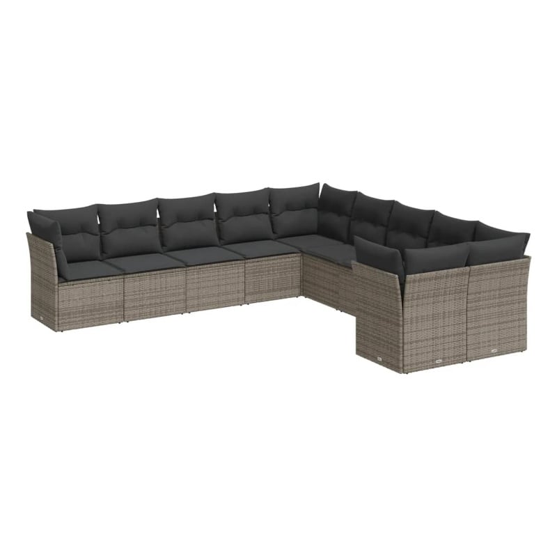 vidaXL 10 Piece Poly Rattan Large Sofa Set in Gray