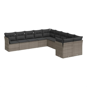 vidaXL 10 Piece Poly Rattan Large Sofa Set in Gray