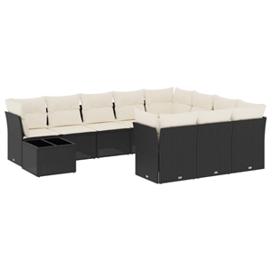 vidaXL 11 Piece Poly Rattan Large Sofa Set in Black/White/Cream