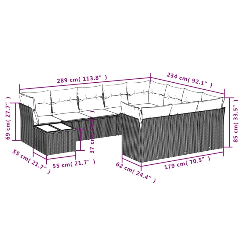 vidaXL 11 Piece Poly Rattan Large Sofa Set in Black/White/Cream