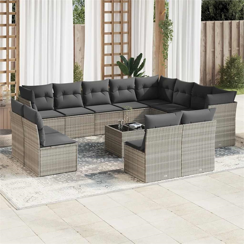 vidaXL 13 Piece Poly Rattan Large Patio Sofa Set in Gray