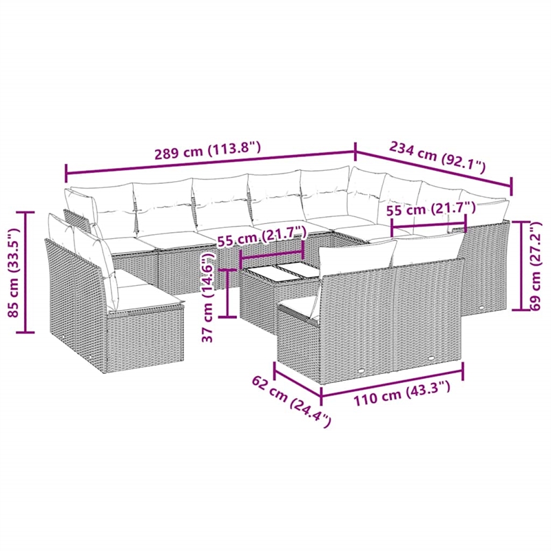 vidaXL 13 Piece Poly Rattan Large Patio Sofa Set in Gray