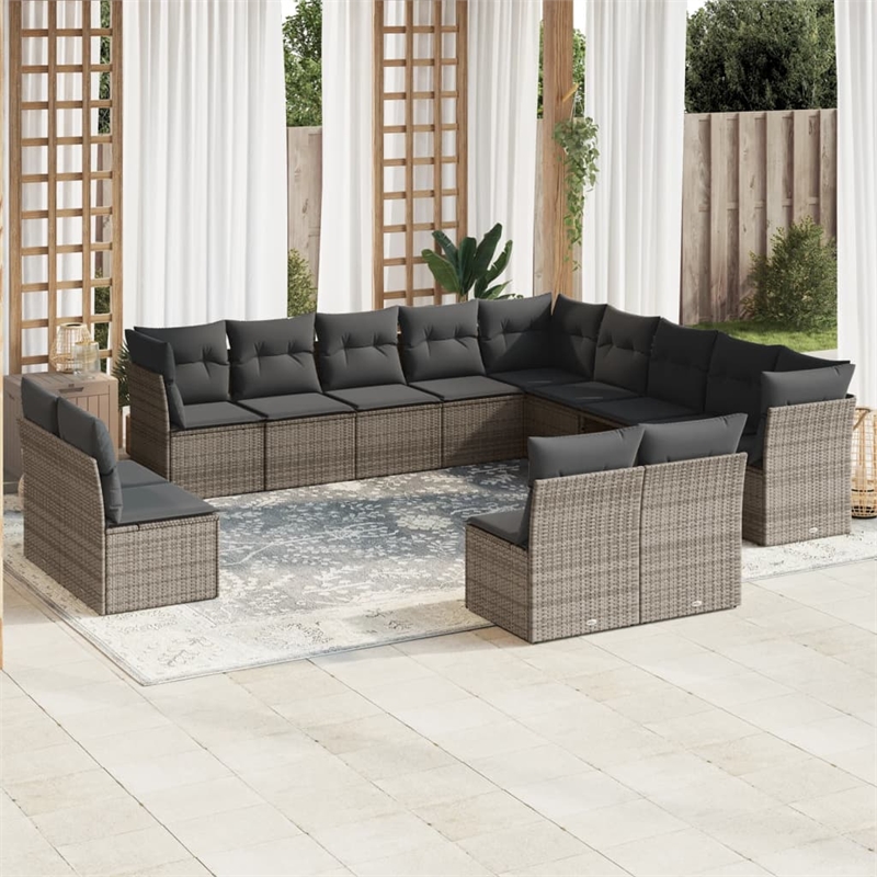 vidaXL 13 Piece Poly Rattan Small Sofa Set in Gray