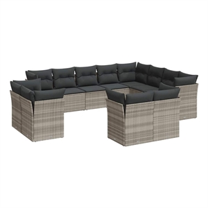 vidaXL 12 Piece Poly Rattan Small Sofa Set in Gray