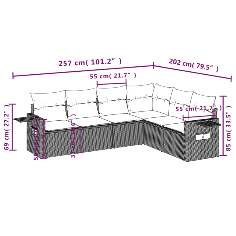 vidaXL 6 Piece Poly Rattan Sofa Set in Gray