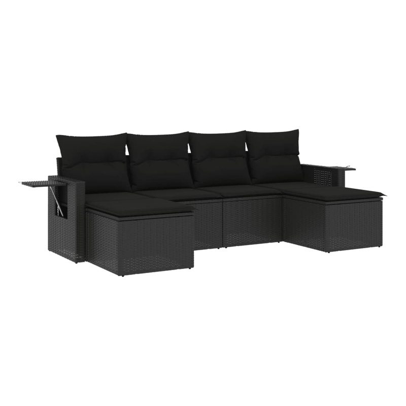 vidaXL 6 Piece Poly Rattan Medium Sofa Set in Black
