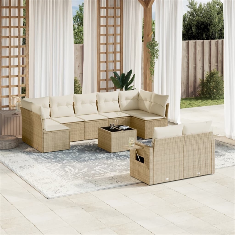 vidaXL 10 Piece Poly Rattan Large Sofa Set in Beige
