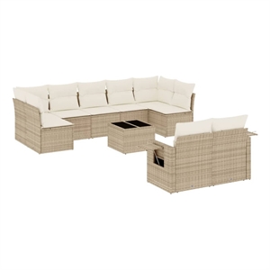vidaXL 10 Piece Poly Rattan Large Sofa Set in Beige