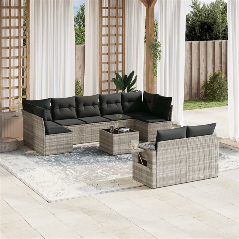 vidaXL 10 Piece Poly Rattan Sofa Set in Gray