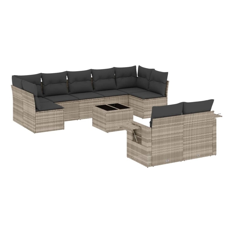 vidaXL 10 Piece Poly Rattan Sofa Set in Gray