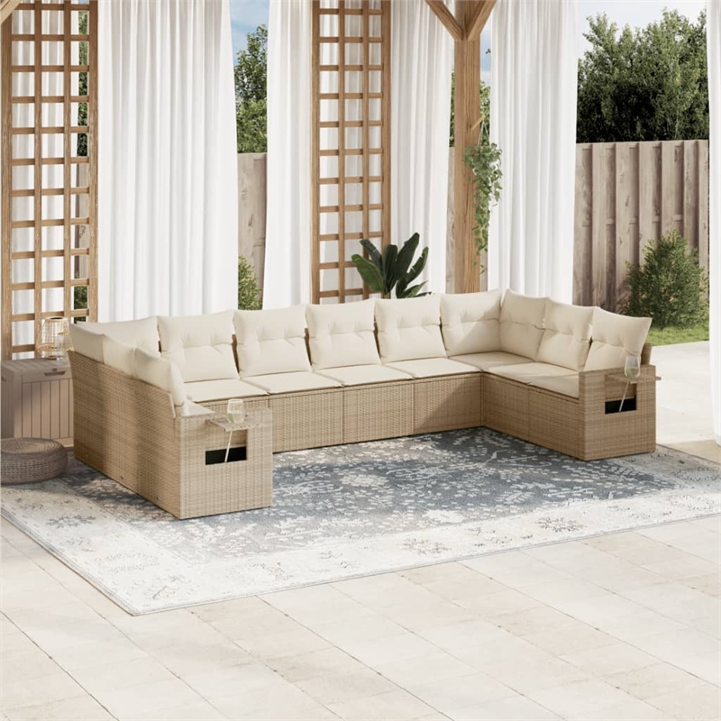 vidaXL Poly Rattan Sofa Set in Beige