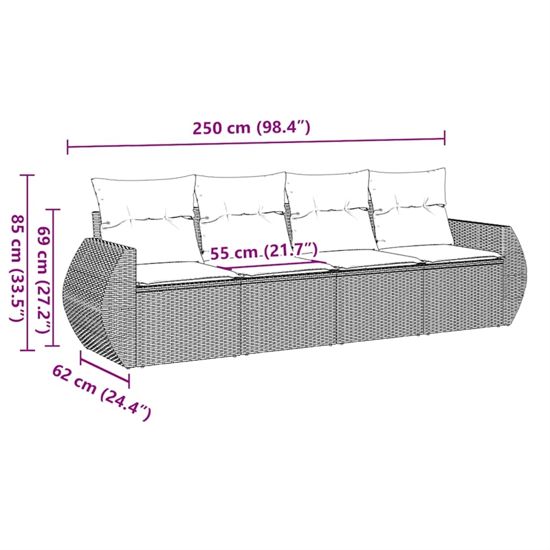 vidaXL 4 Piece Poly Rattan Small Patio Sofa Set