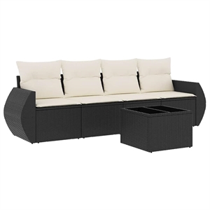 vidaXL 5 Piece Poly Rattan Sofa Set in Black/White/Cream