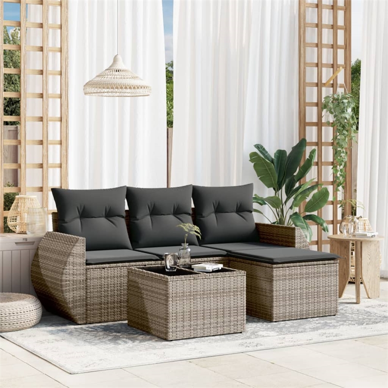 vidaXL 5 Piece Poly Rattan Sofa Set in Gray