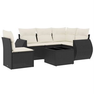 vidaXL 6 Piece Poly Rattan Sofa Set in Black/White/Cream