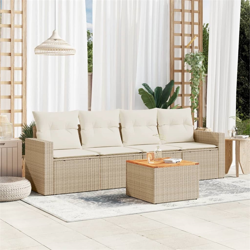 vidaXL 5 Piece Solid Acacia Wood Sofa Set in Beige