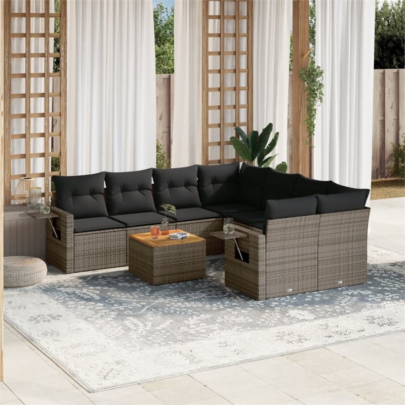 vidaXL 9 Piece Poly Rattan Sofa Set in Gray