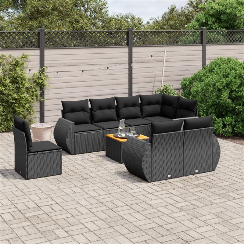 vidaXL 9 Piece Poly Rattan Sofa Set in Black