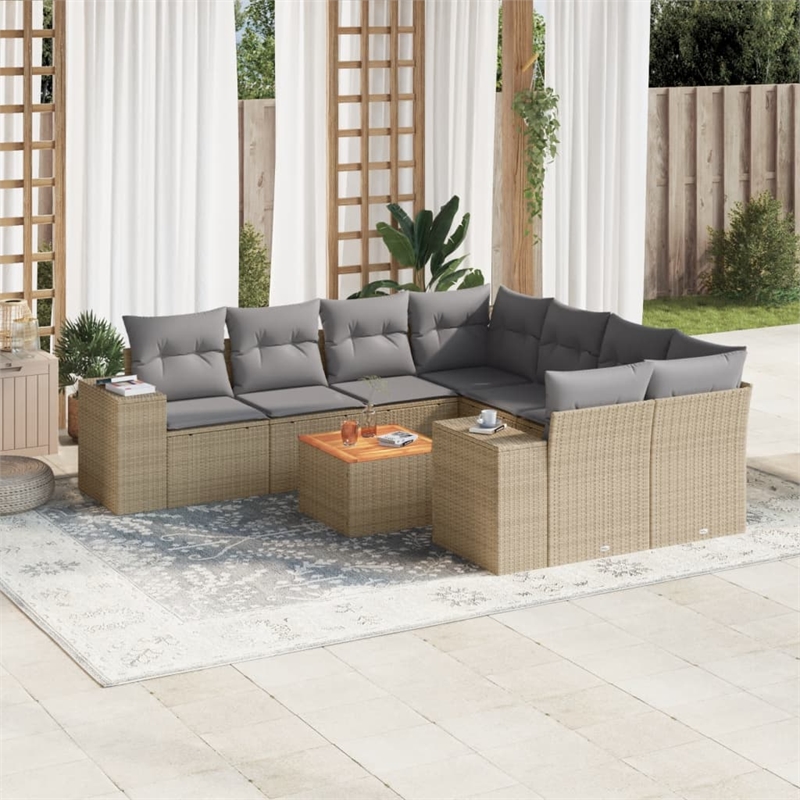 vidaXL 9 Piece Steel Sofa Set in Gray/Beige