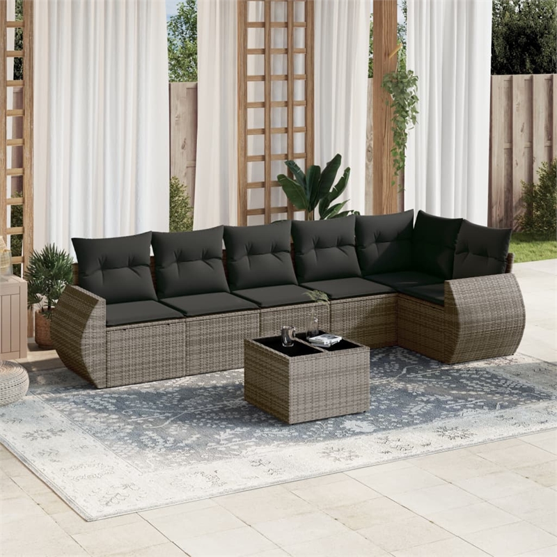 vidaXL 7 Piece Poly Rattan Large Sofa Set in Gray