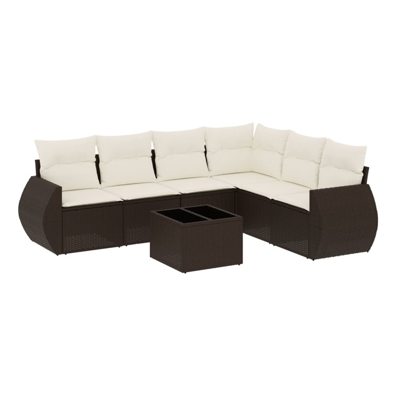 vidaXL 7 Piece Poly Rattan Sofa Set in White/Brown/Cream