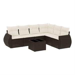vidaXL 7 Piece Poly Rattan Sofa Set in White/Brown/Cream