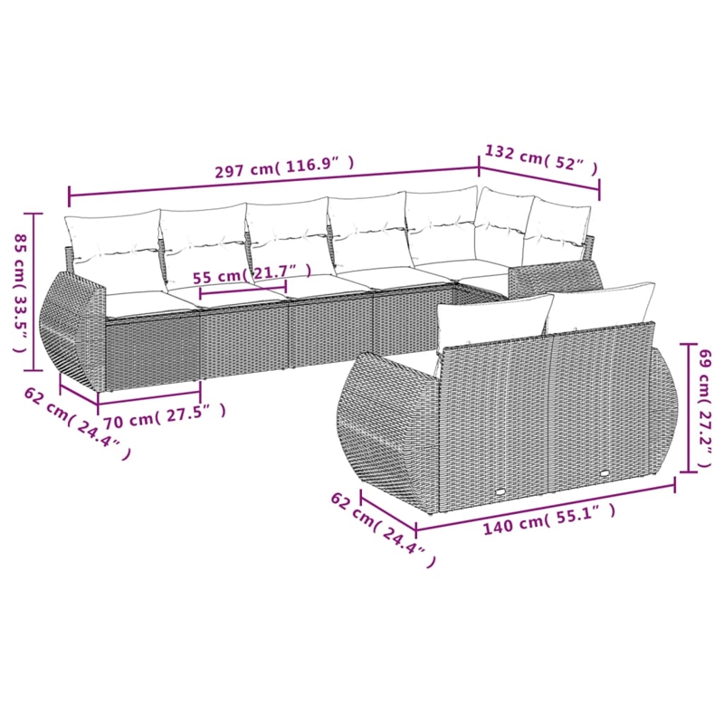vidaXL 8 Piece Steel Sofa Set in Black