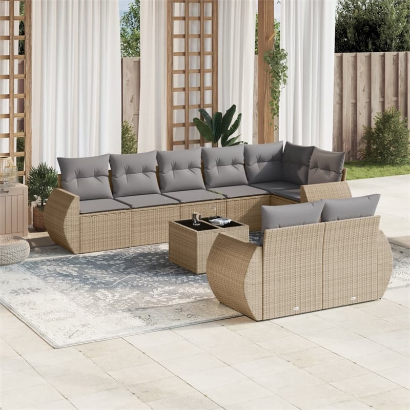 vidaXL 9 Piece Poly Rattan Sofa Set in Beige
