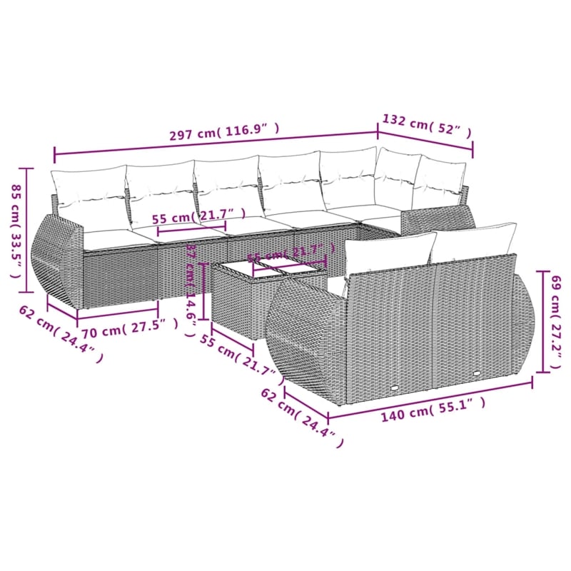 vidaXL 9 Piece Poly Rattan Sofa Set in Beige
