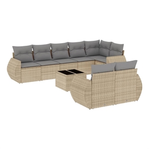 vidaXL 9 Piece Poly Rattan Sofa Set in Beige