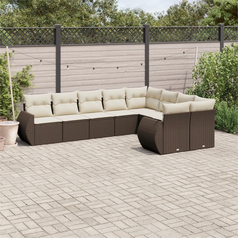 vidaXL 9 Piece Steel Large Sofa Set in White/Brown/Cream