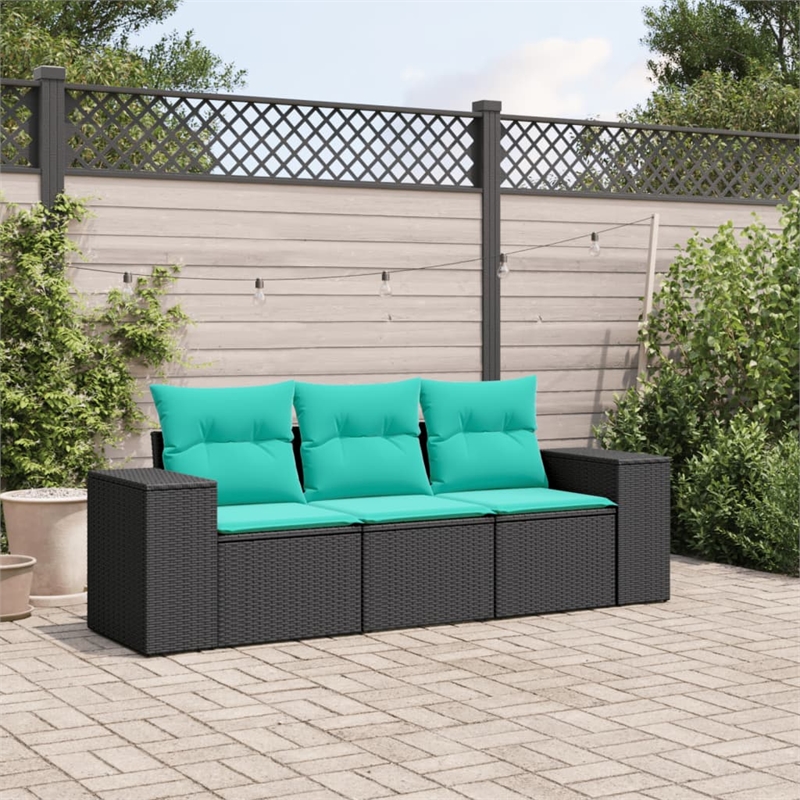 vidaXL 3 Piece Poly Rattan Large Patio Sofa Set in Black