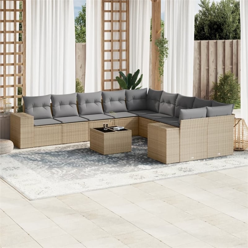 vidaXL Poly Rattan Sofa Set in Beige