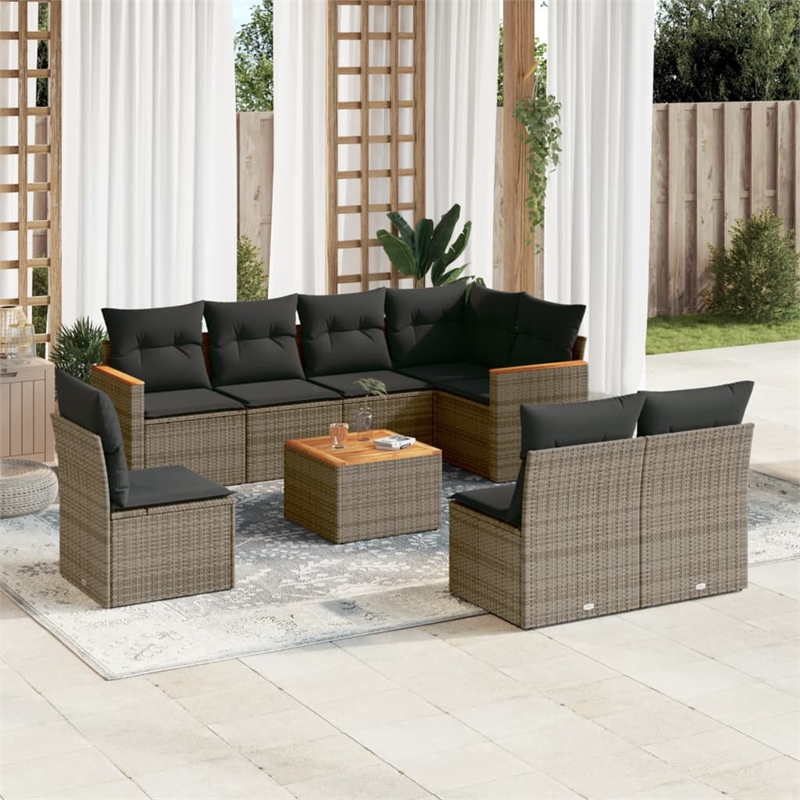 vidaXL 9 Piece Solid Acacia Wood Sofa Set in Gray