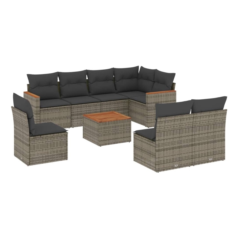 vidaXL 9 Piece Solid Acacia Wood Sofa Set in Gray
