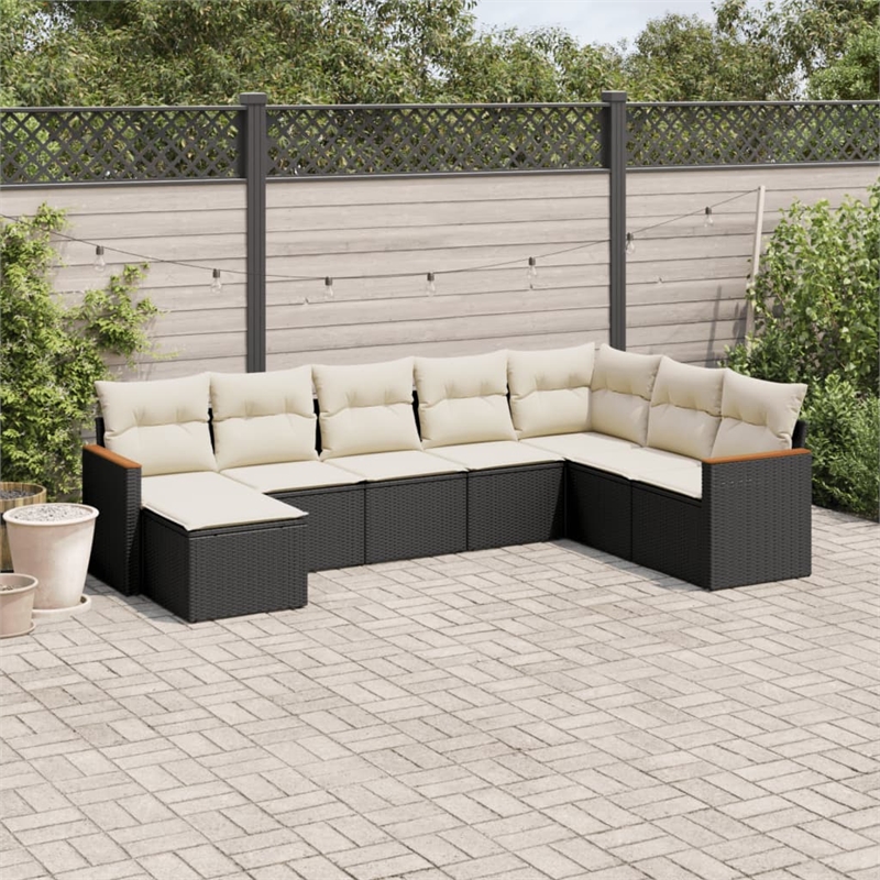 vidaXL 8 Piece Steel Sofa Set in Black/White/Cream