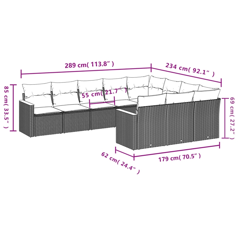 vidaXL 10 Piece Poly Rattan Sofa Set in Gray