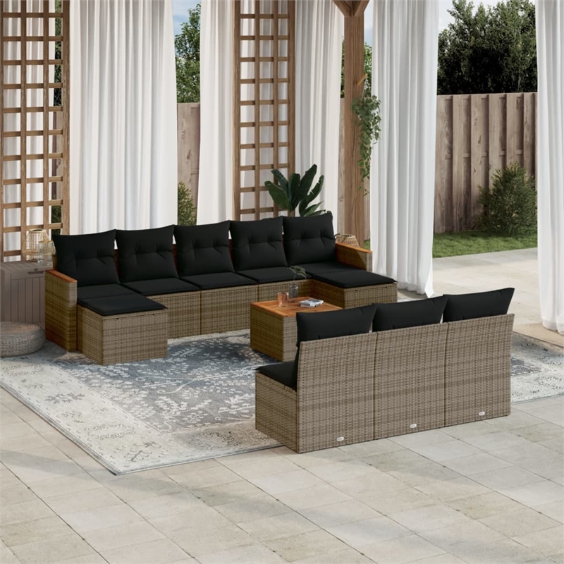 vidaXL 11 Piece Poly Rattan Sofa Set in Gray